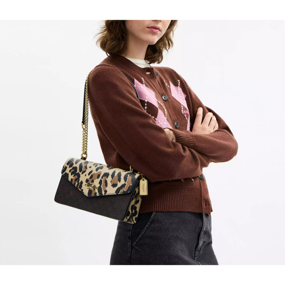 Coach Klare Envelope Crossbody Bag In Signature Canvas With Leopard Print CCD02 - Picture 11 of 13